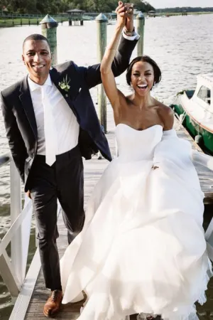 A-Line Sweetheart Sweep Train White Chiffon Wedding Dress OHD086