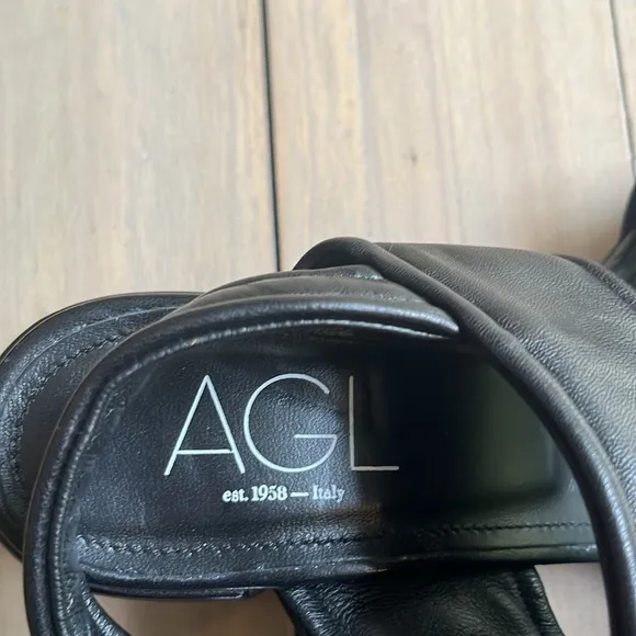 AGL Moon Padded Leather Black Sandal 60mm Size 38.5 or US 8