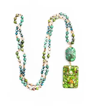 Boho & Mala Green Tribal Agate Slice Necklace (Green) TN100116