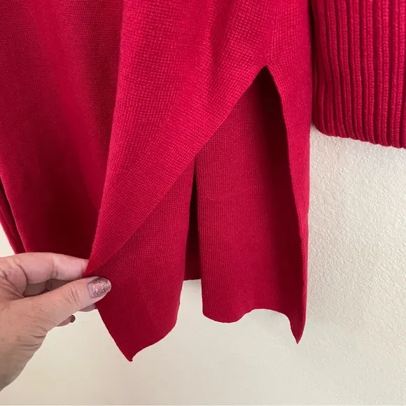 Chicos New Size LP Holly Red Mock Neck Side Slit Tunic Sweater Soft Long Sleeves