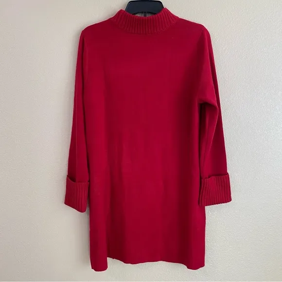 Chicos New Size LP Holly Red Mock Neck Side Slit Tunic Sweater Soft Long Sleeves
