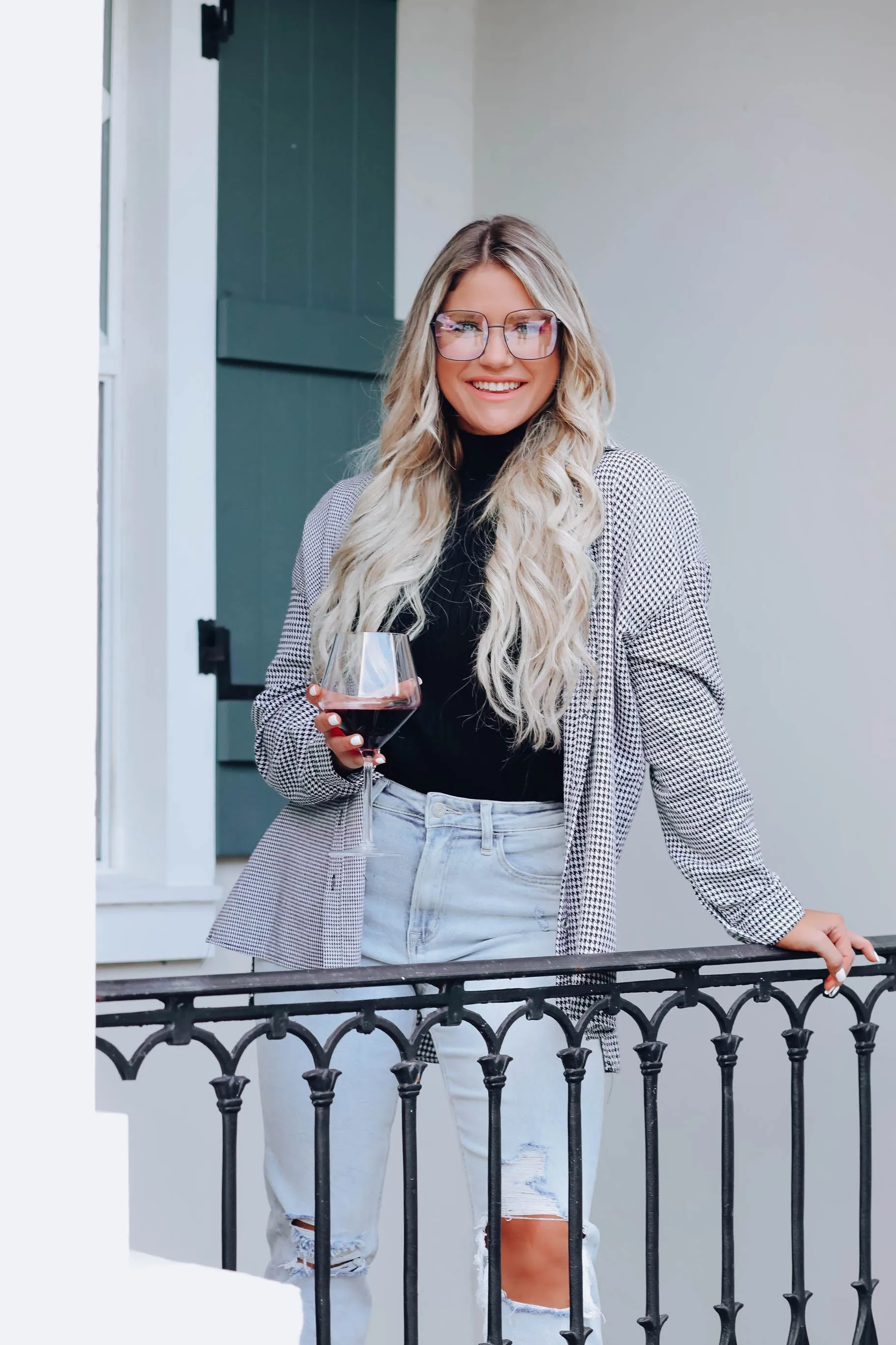 Houndstooth Contrast Button Down Shirt
