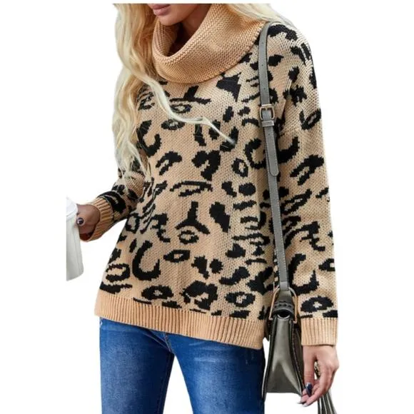 Leopard Print Turtleneck Sweater