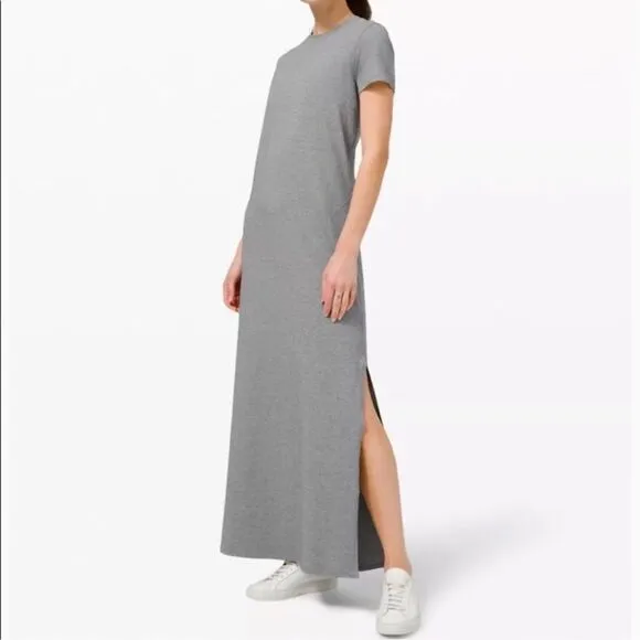 Lululemon La Relaxed Short Sleeve Maxi Dress in Grey Crew Neck Size 8-10