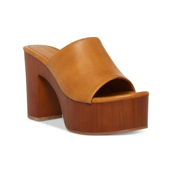 MADDEN GIRL Womens Brown 2&quot; Platform Hill Block Heel Slip On Heeled Sandal 11