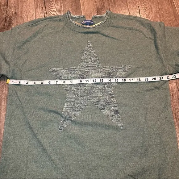 New Democracy Sz L Green Space Dye Star Long Blouson Sleeve Sweater Boho Slouchy
