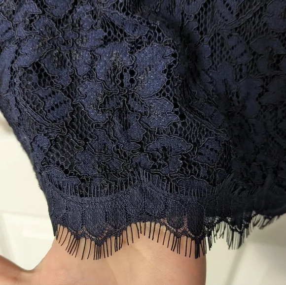 New DVF Diane Von Furstenberg Scotia Navy Blue Eyelash Lace Pencil Skirt Size 10