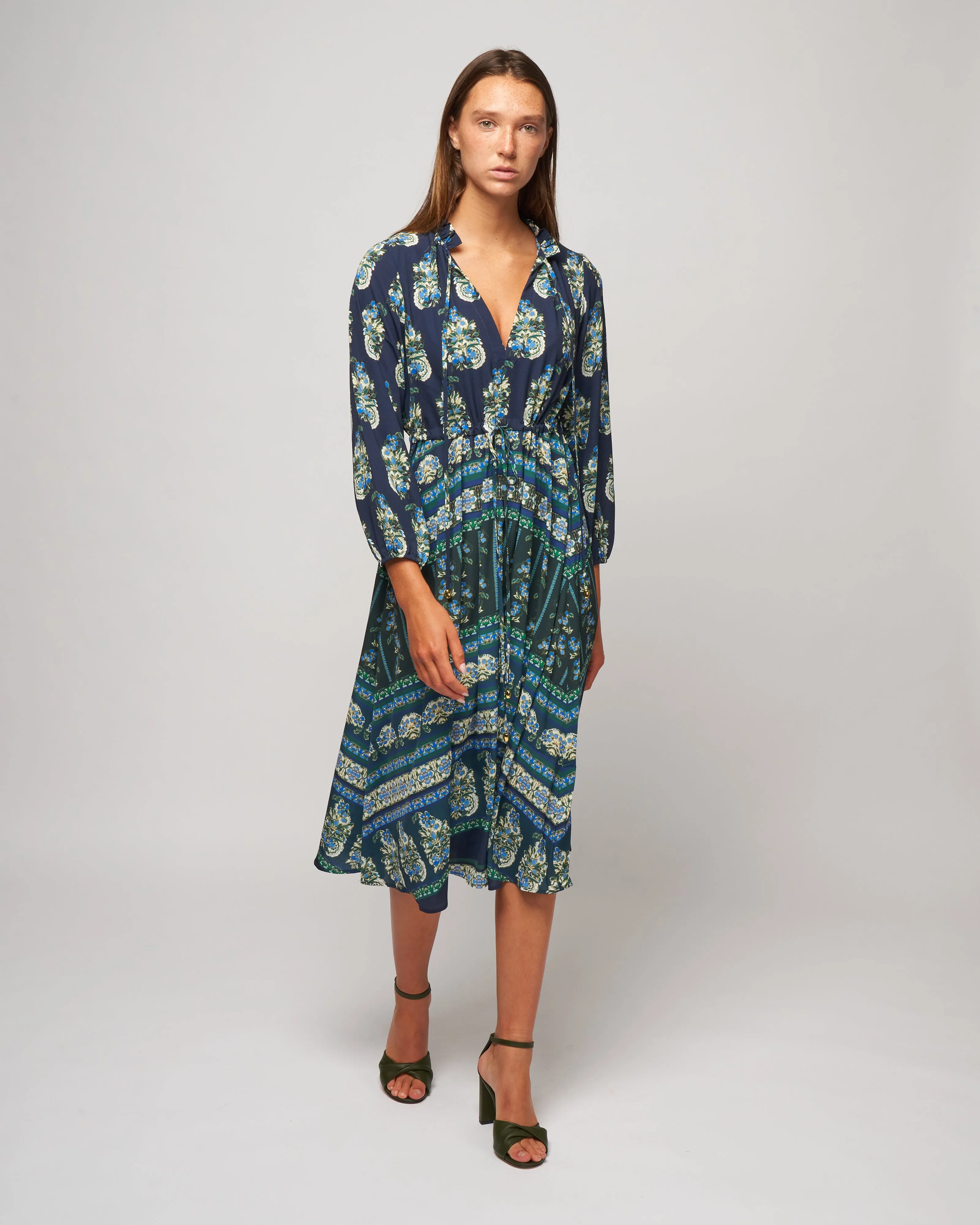 tanglewood dress - paisley motif stripe emerald