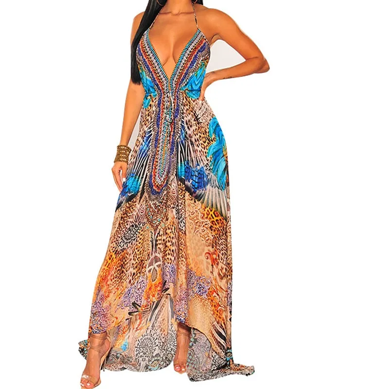 V-Neck Sexy Bohemian Retro Style Long Skirt Summer Dress