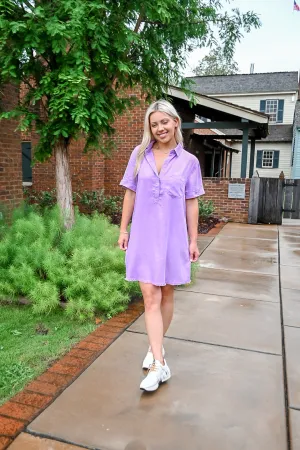 Washed Denim Shirt Dress-Purple