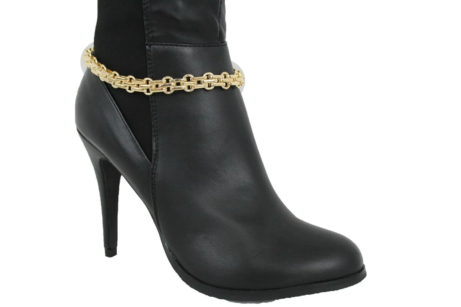 Women Boot Gold Metal Chain Links Bracelet Shoe Anklet Bling Classic Look Charm Style Look